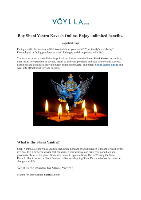 Buy Shani Yantra Kavach Online. Enjoy unlimited benefits.