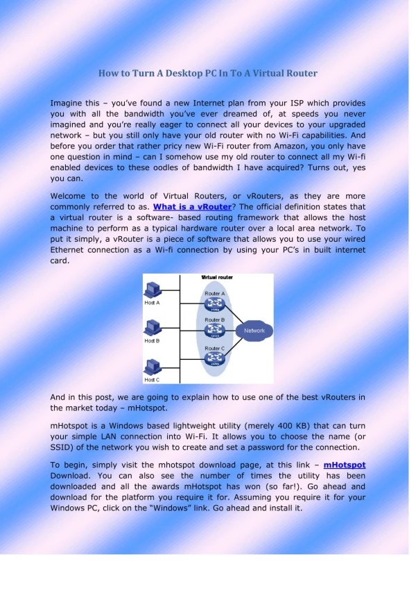 How to Turn A Desktop PC In To A Virtual Router