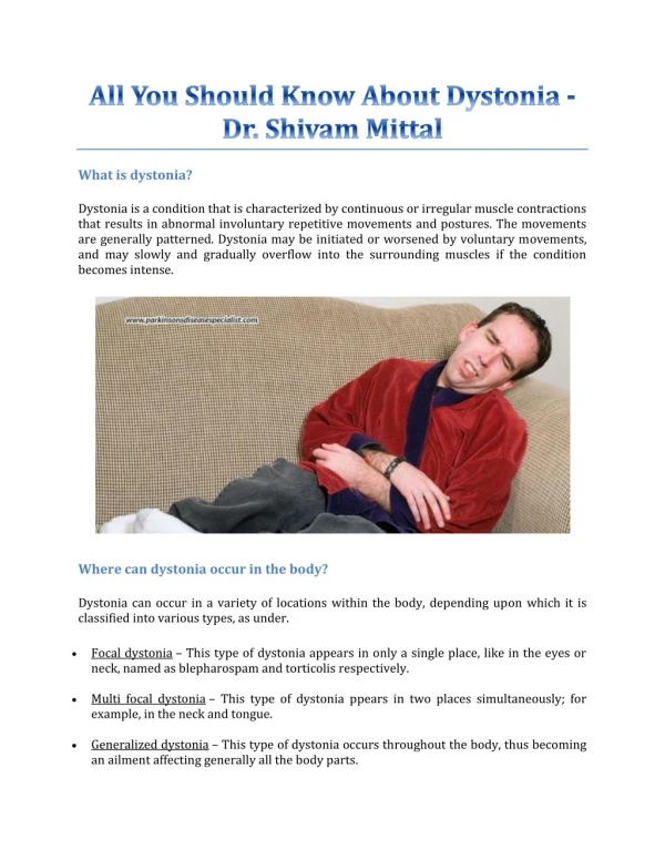 All You Should Know About Dystonia - Dr. Shivam Mittal