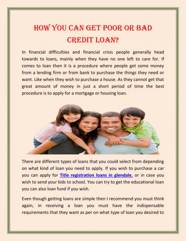 How You Can Get Poor or Bad Credit Loan?