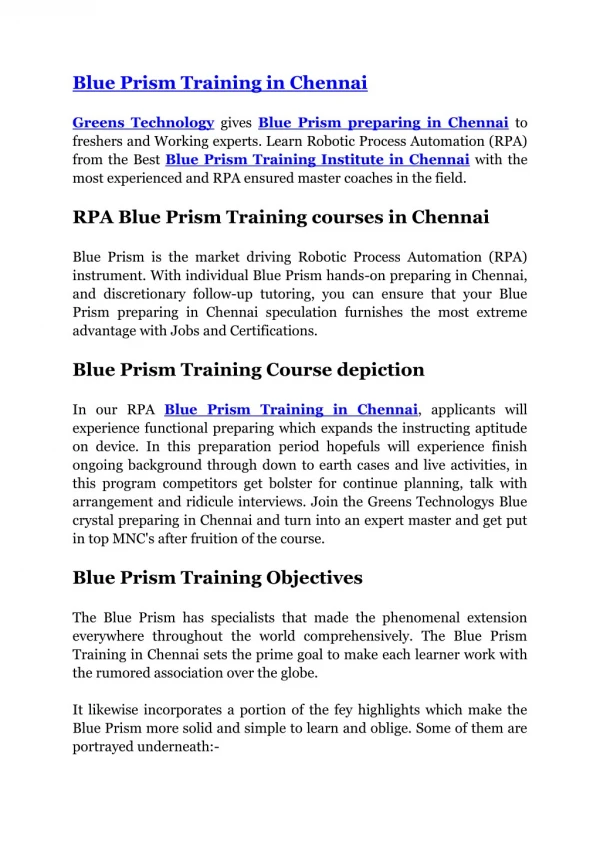 Blue Prism Training in Chennai