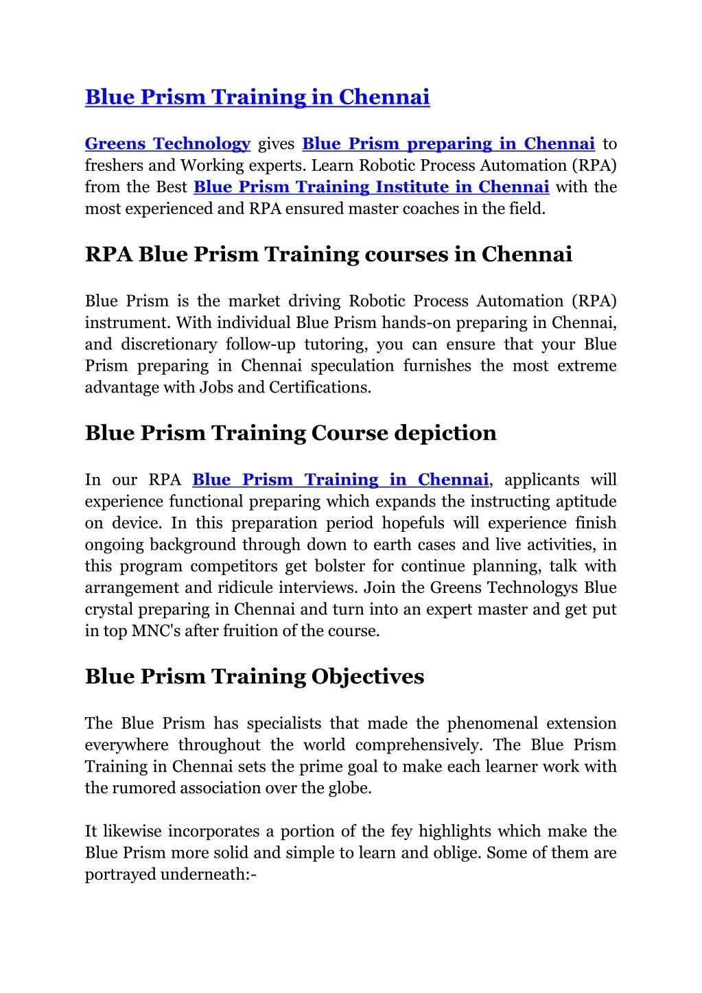 blue prism training in chennai greens technology