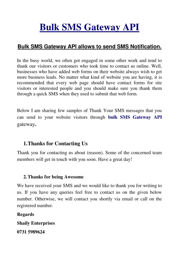 Bulk SMS Gateway API provides affordable Bulk SMS Services