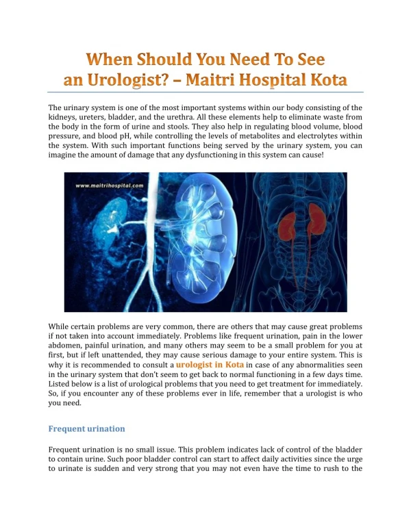 When Should You Need To See A Urologist? - Maitri Hospital