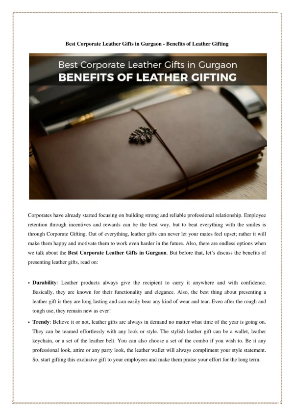 Best Corporate Leather Gifts in Gurgaon - Benefits of Leather Gifting