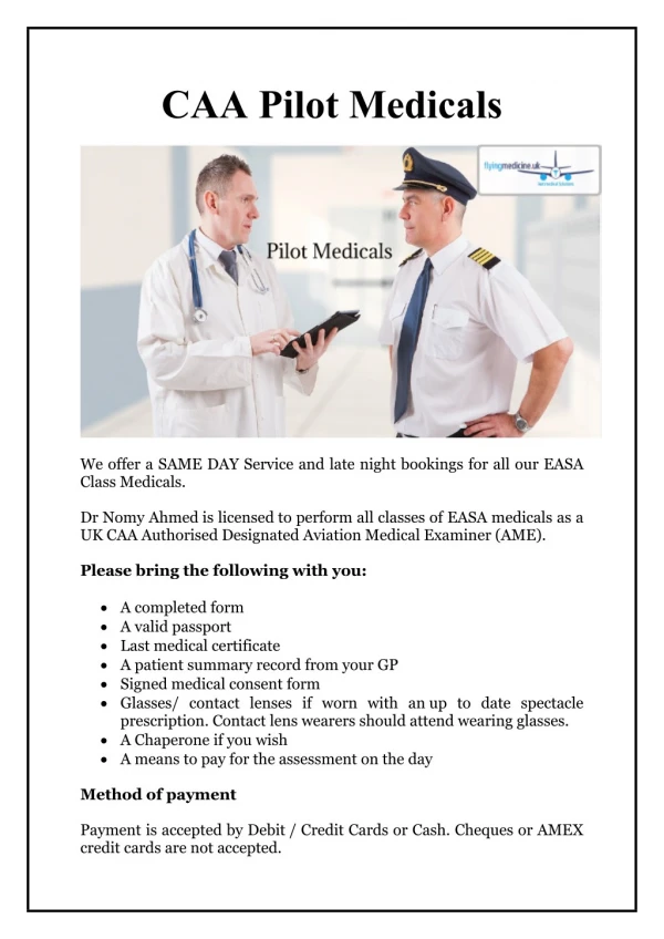 CAA Pilot Medicals