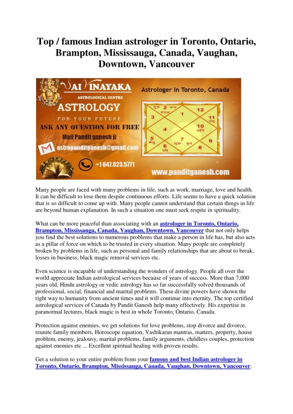 Top / famous Indian astrologer in Toronto, Ontario, Brampton, Mississauga, Canada, Vaughan, Downtown, Vancouver