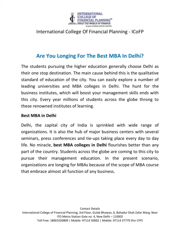 Best MBA in Delhi
