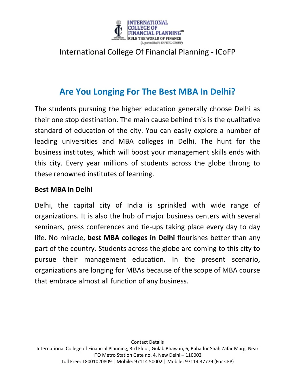 international college of financial planning icofp