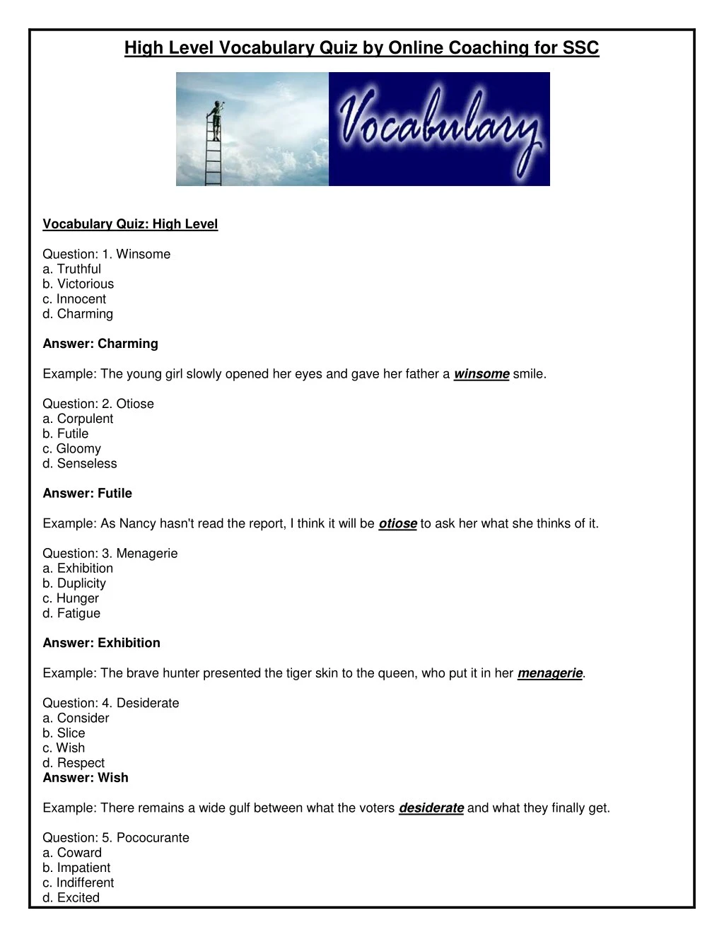high level vocabulary quiz by online coaching