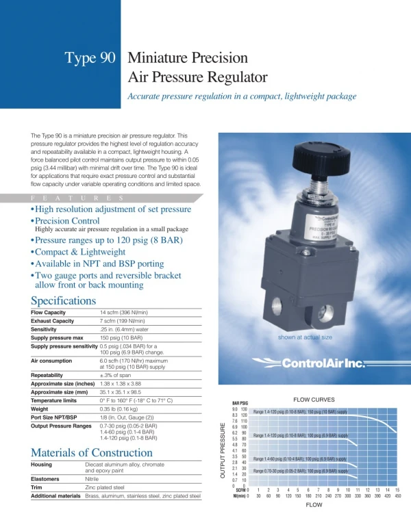 ControlAir Type 90 Miniature Precision Air Pressure Regulator