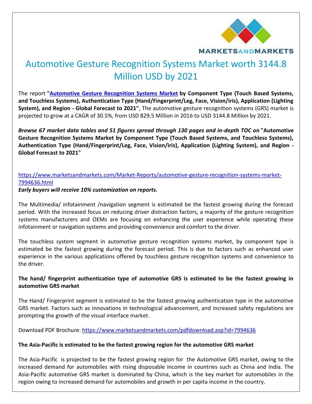 automotive gesture recognition systems market