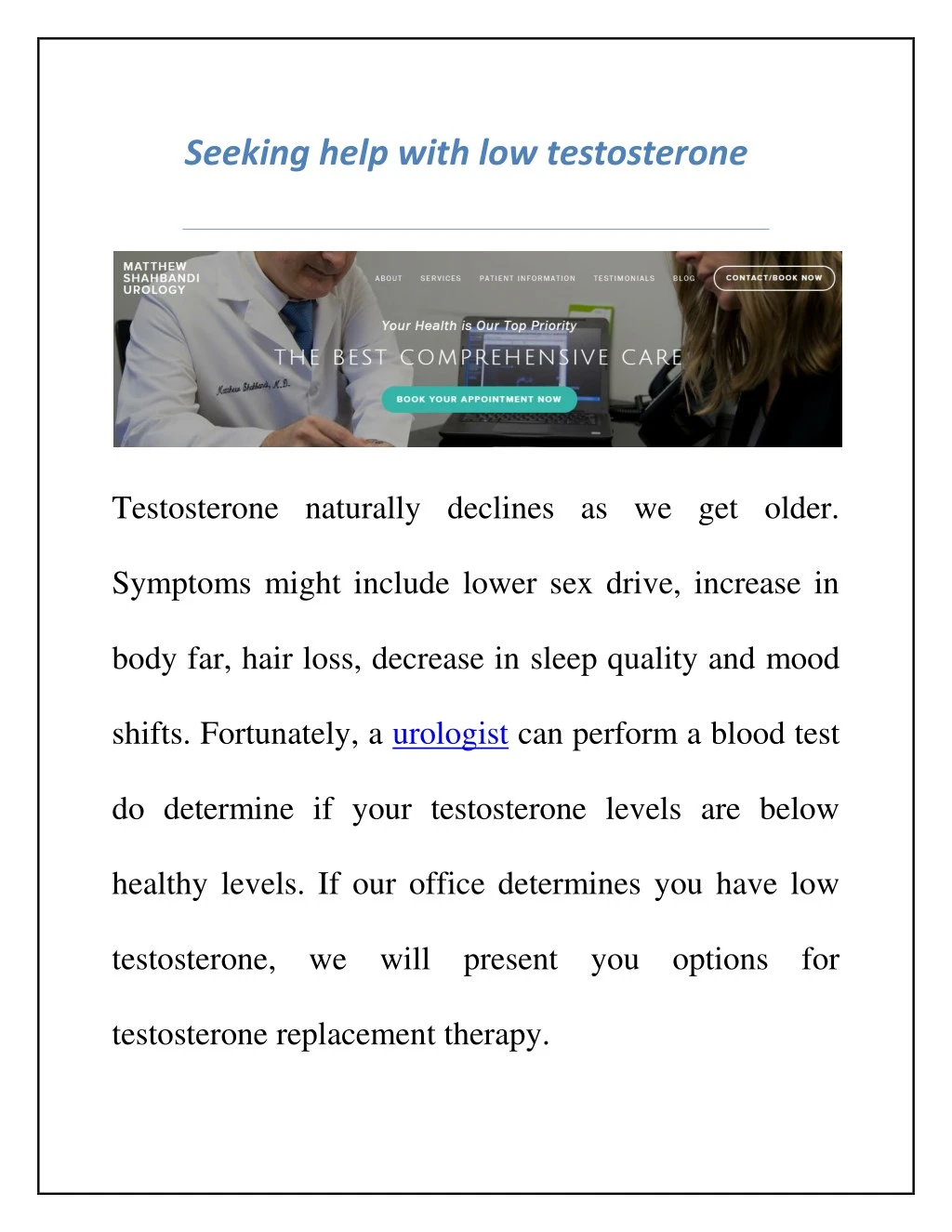 seeking help with low testosterone