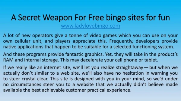 A Secret Weapon For Free bingo sites for fun