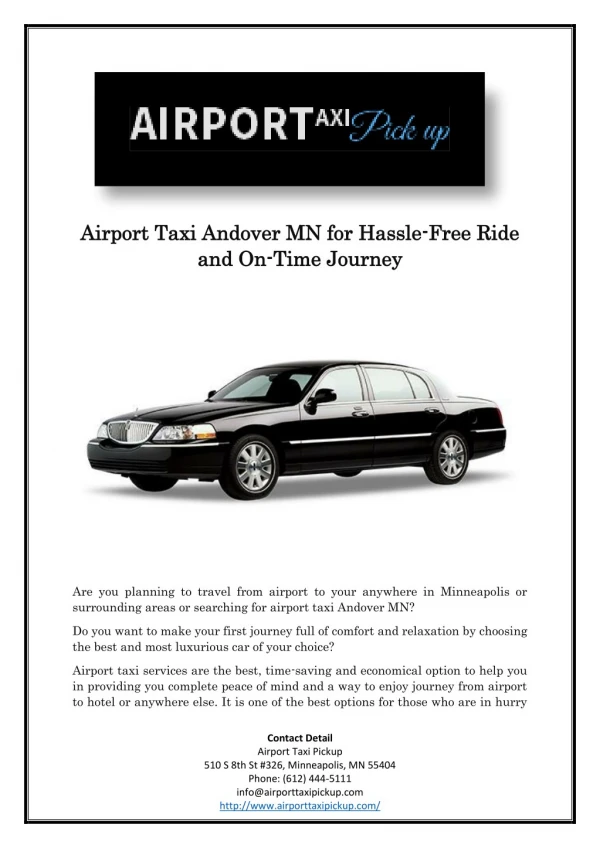 Airport Taxi Andover MN for Hassle-Free Ride and On-Time Journey