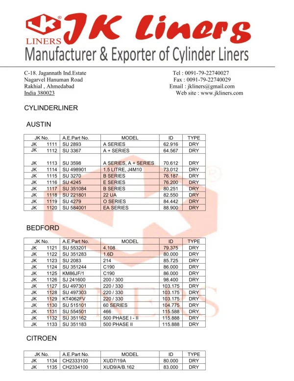 Cylinder Liner Catalog - jkliners.com