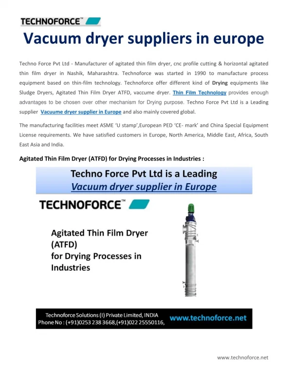 Vacuum dryer suppliers in europe