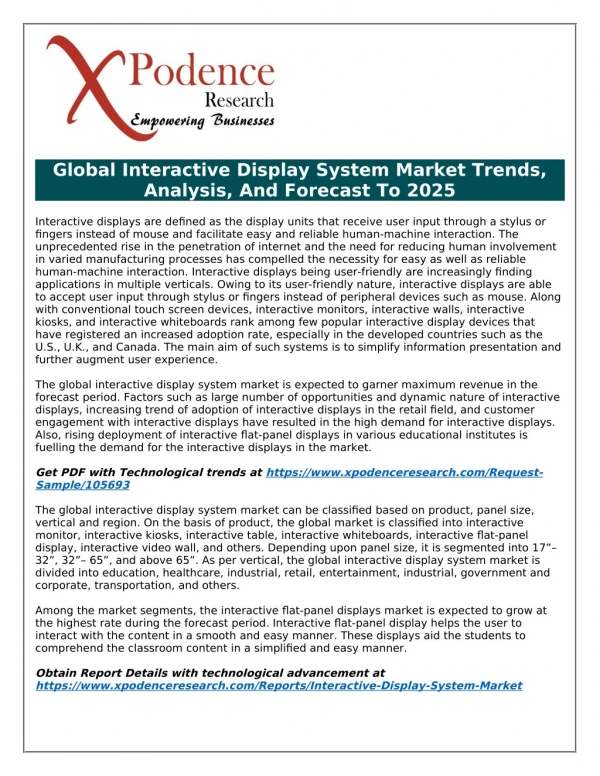 Interactive Display System Market - Changing Supply And Demand Scenarios By 2025