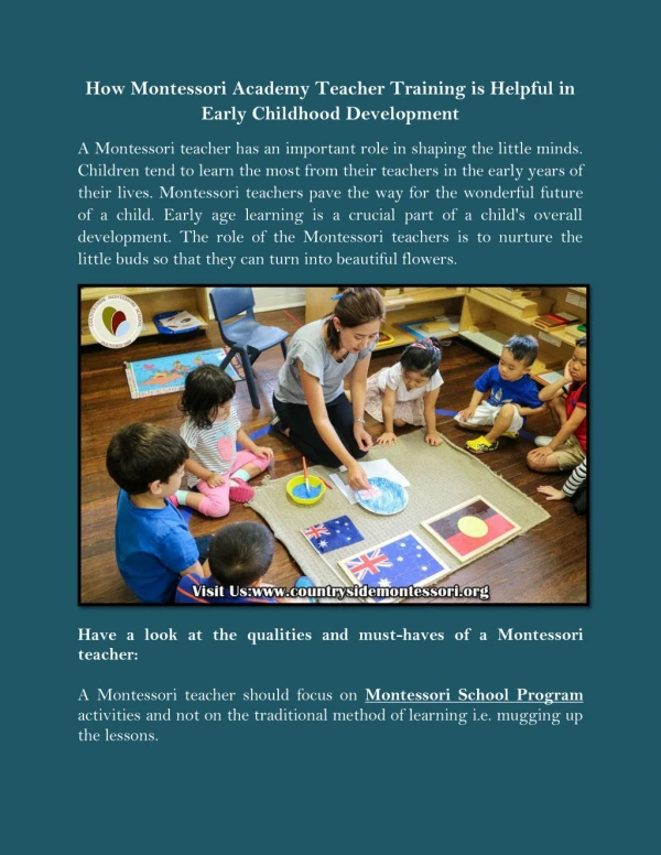How Montessori Academy Teacher Training is Helpful in Early Childhood Development