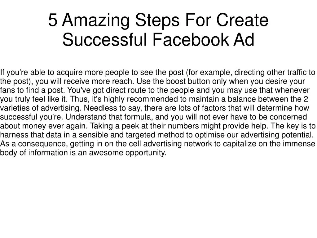 5 amazing steps for create successful facebook ad