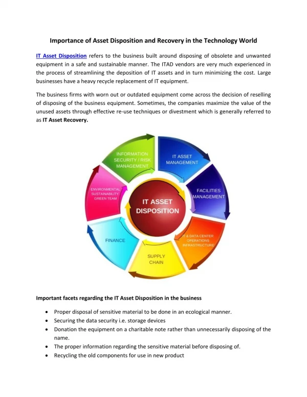 Importance of Asset Disposition and Recovery in the Technology World