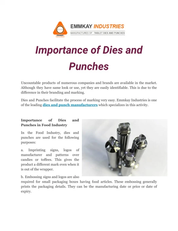 Importance of Dies and Punches