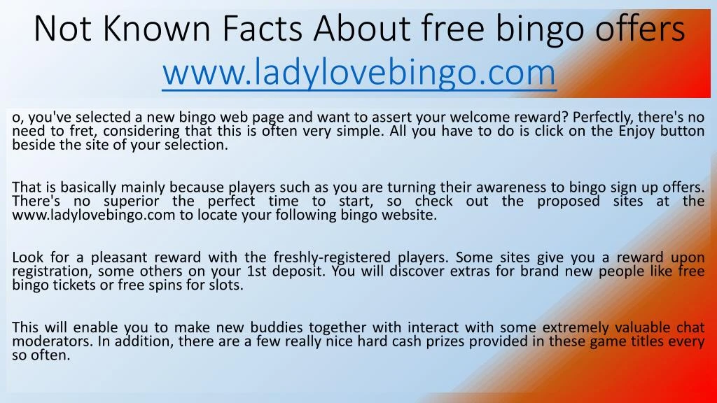 not known facts about free bingo offers www ladylovebingo com