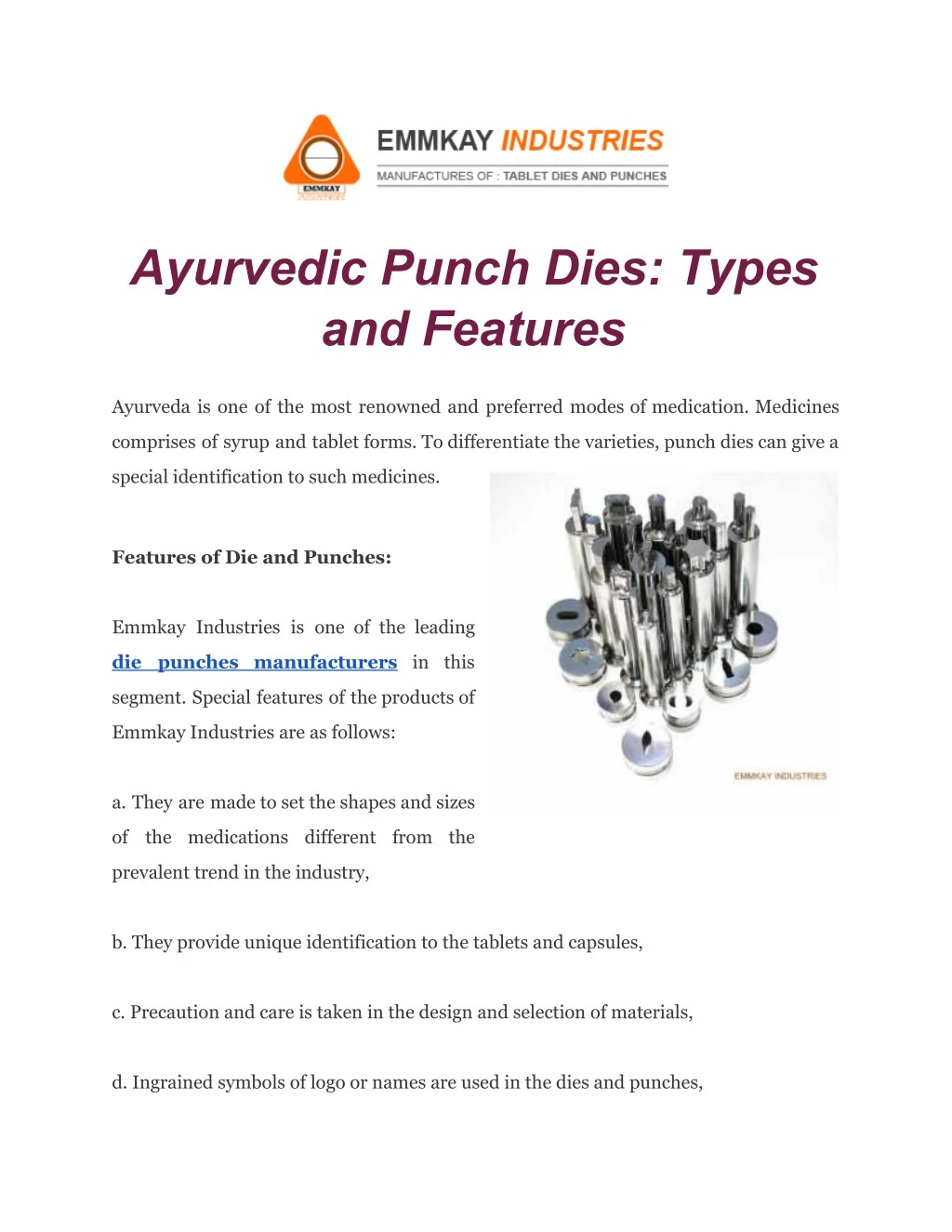 ayurvedic punch dies types and features