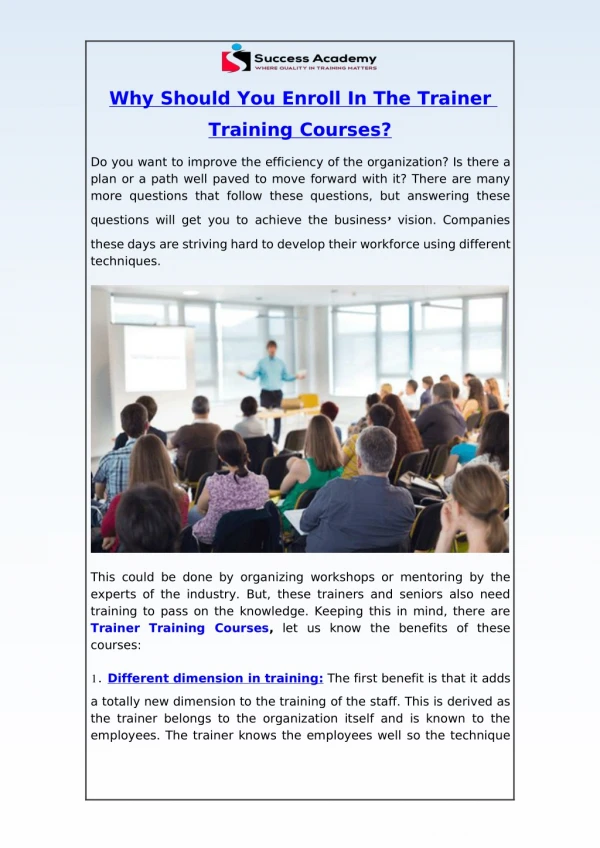 Why Should You Enroll In The Trainer Training Courses?