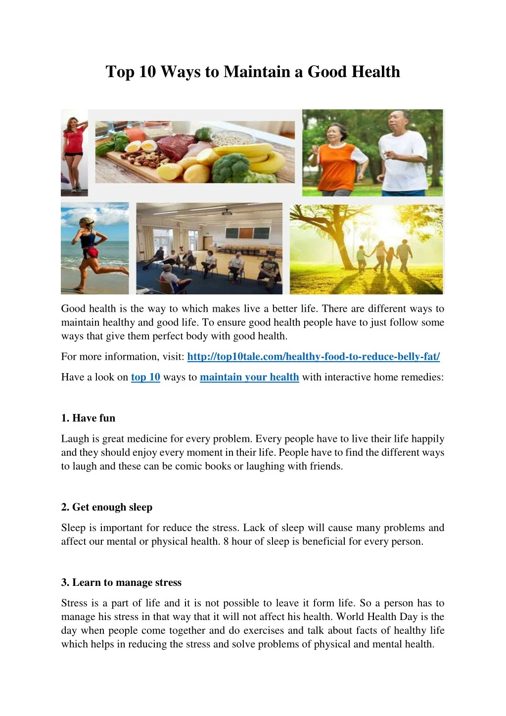 top 10 ways to maintain a good health