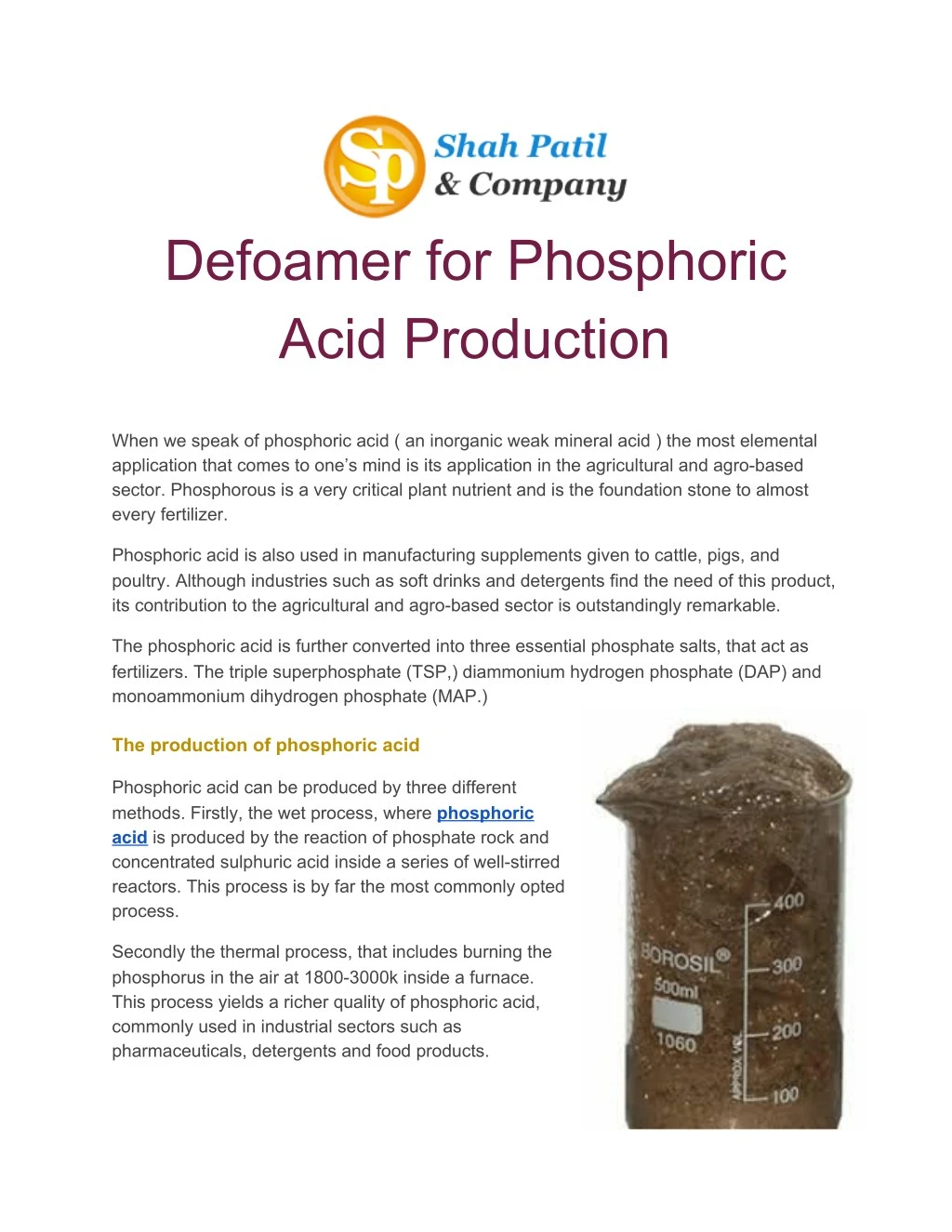 defoamer for phosphoric acid production