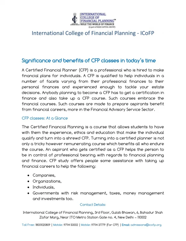CFP classes: At a Glance