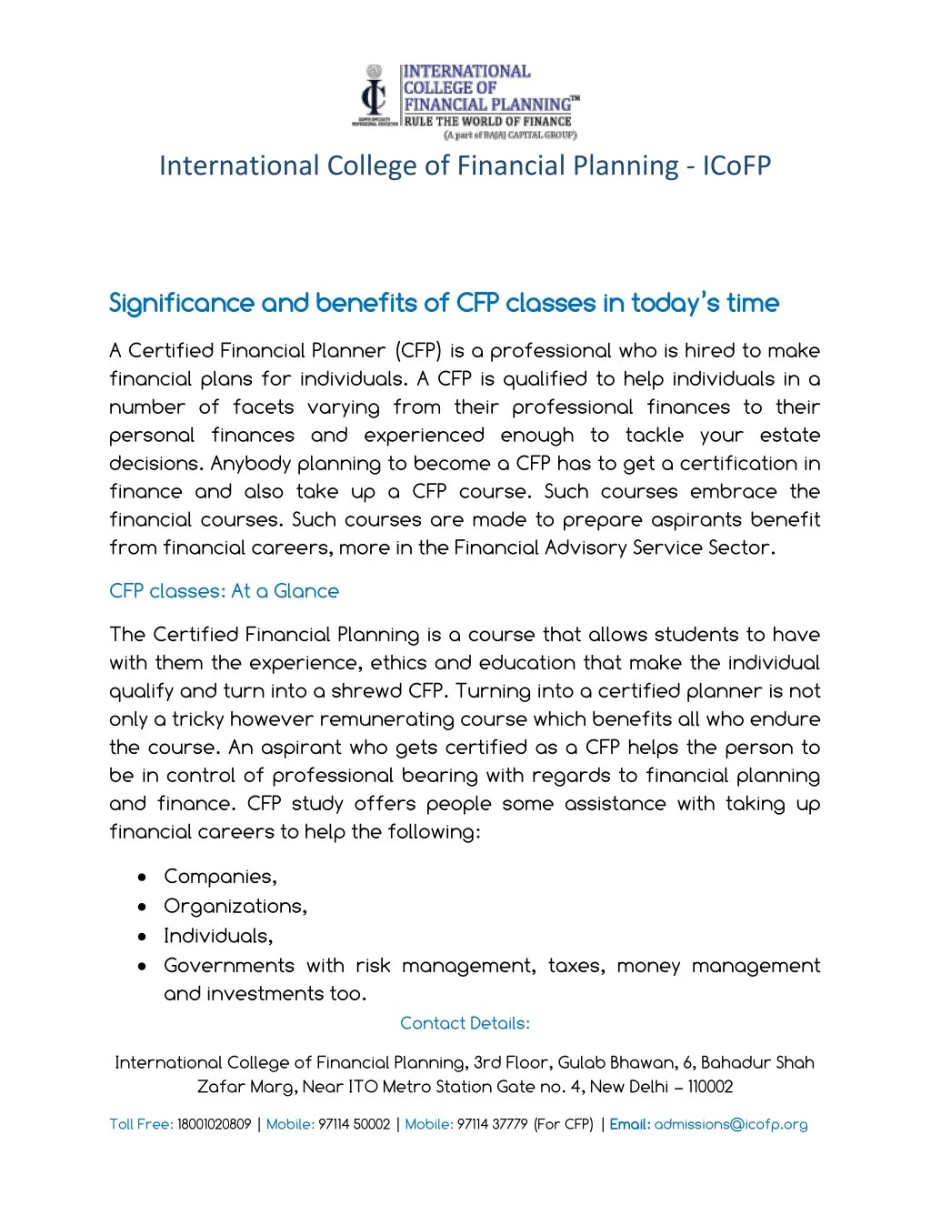 international college of financial planning icofp