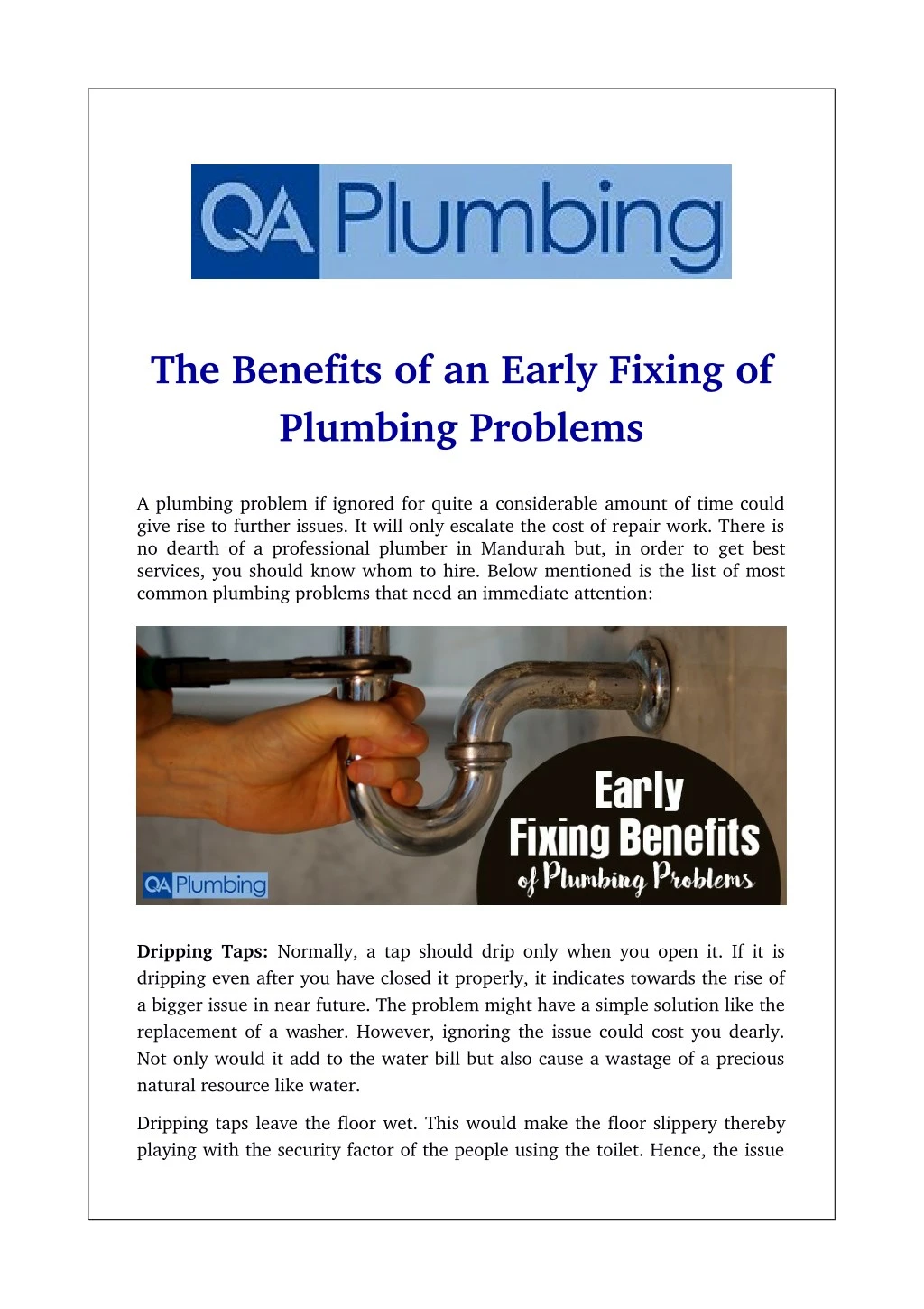 the benefits of an early fixing of plumbing