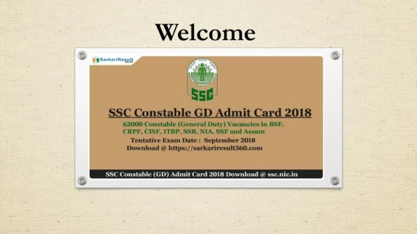 SSC GD Constable Admit Card 2018 Region Wise - Constable (GD) Exam