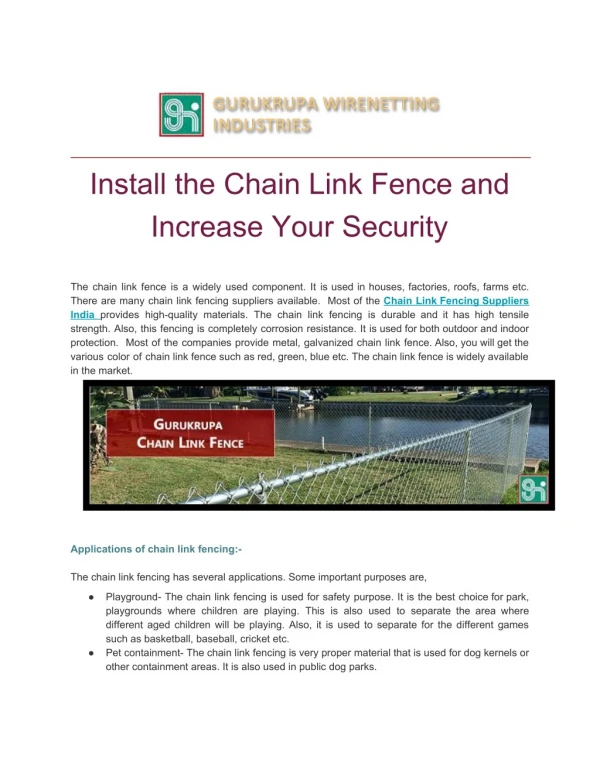 Install the chain link fence and increase your security