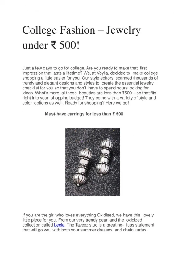 College Fashion – Jewelry under ₹ 500!