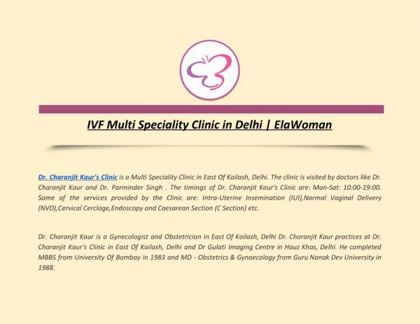 IVF Multi Speciality Clinic in Delhi | ElaWoman