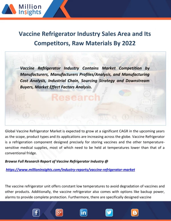 Vaccine Refrigerator Industry Share, Size, By Type, Components Forecast 2022