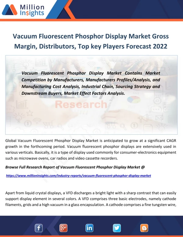 Vacuum Fluorescent Phosphor Display Market Growth Drivers By Region, Application From 2017-2022