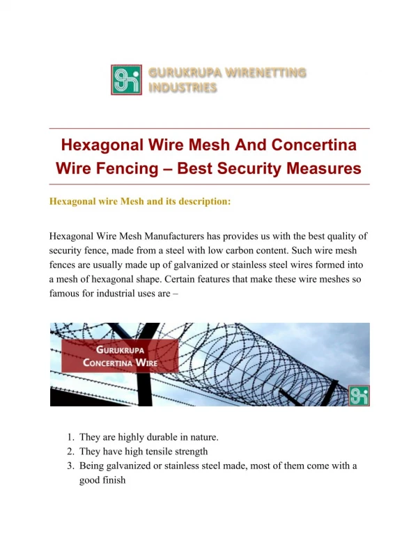 Hexagonal Wire Mesh And Concertina Wire Fencing â€“ Best Security Measures