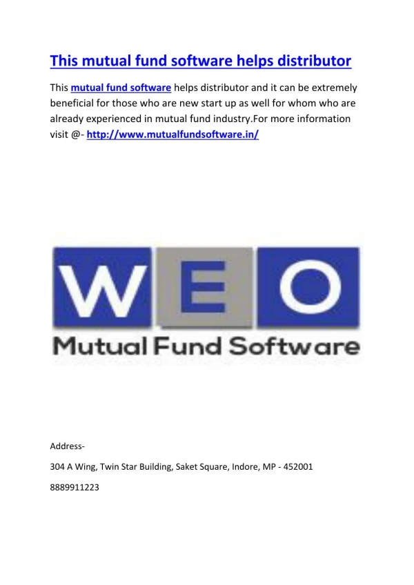This mutual fund software helps distributor