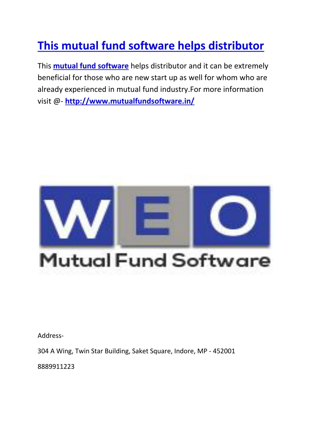 this mutual fund software helps distributor