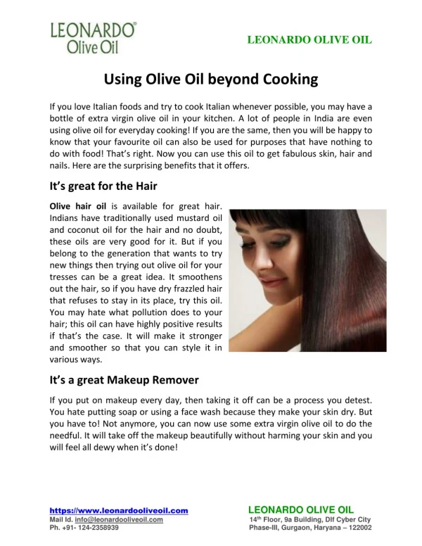 Using Olive Oil Beyond Cooking