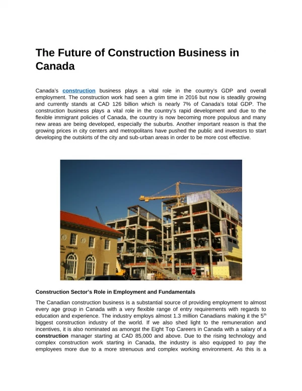 The Future of Construction Business in Canada