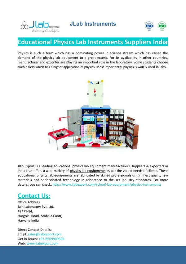 Educational Physics Lab Instruments Suppliers India