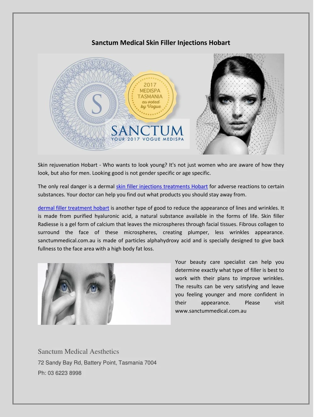 sanctum medical skin filler injections hobart