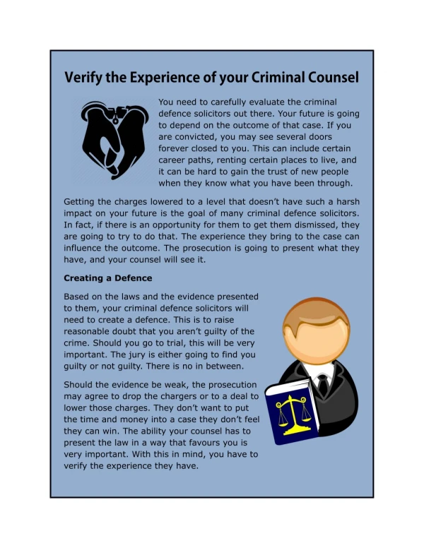 Verify the Experience of your Criminal Counsel