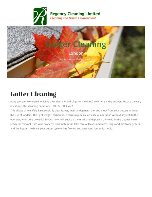 Gutter Cleaning Service in London-Regency Cleaning Limited