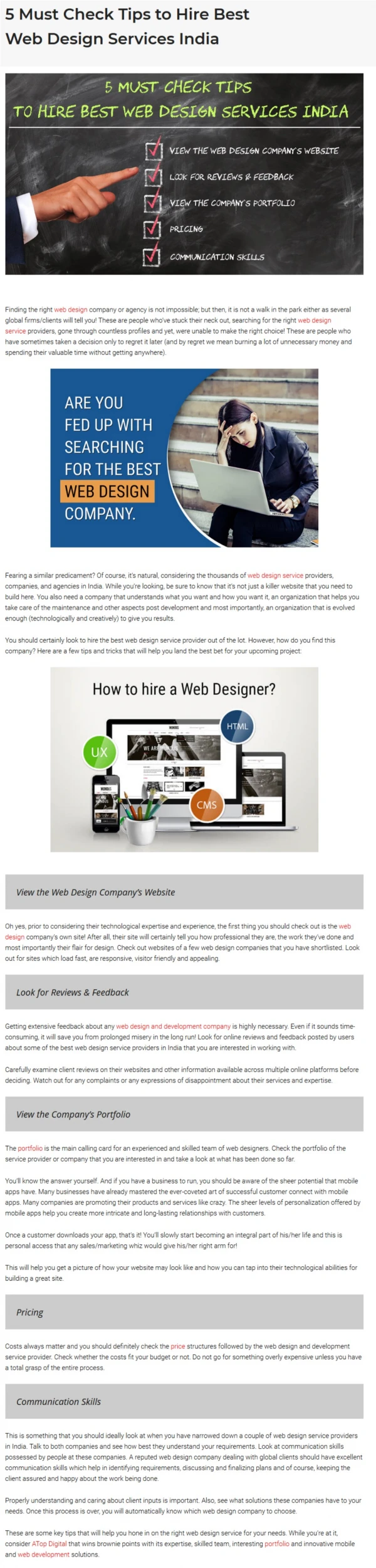 5 Must Check Tips: To Hire Best Web Design Services In India